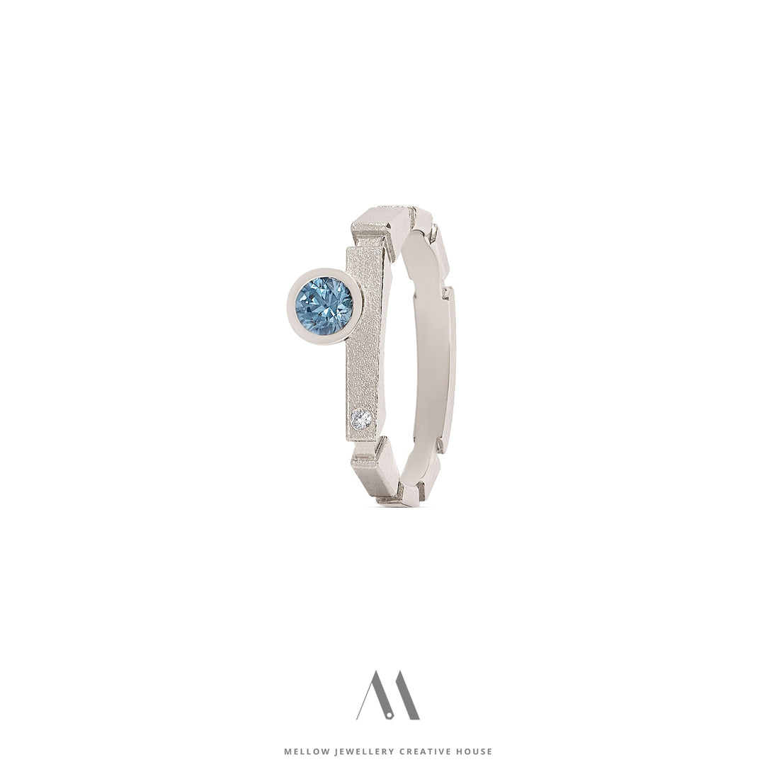14k solid white gold Sapphire Diamond ring CMR/259 - Mellow Jewellery Creative House