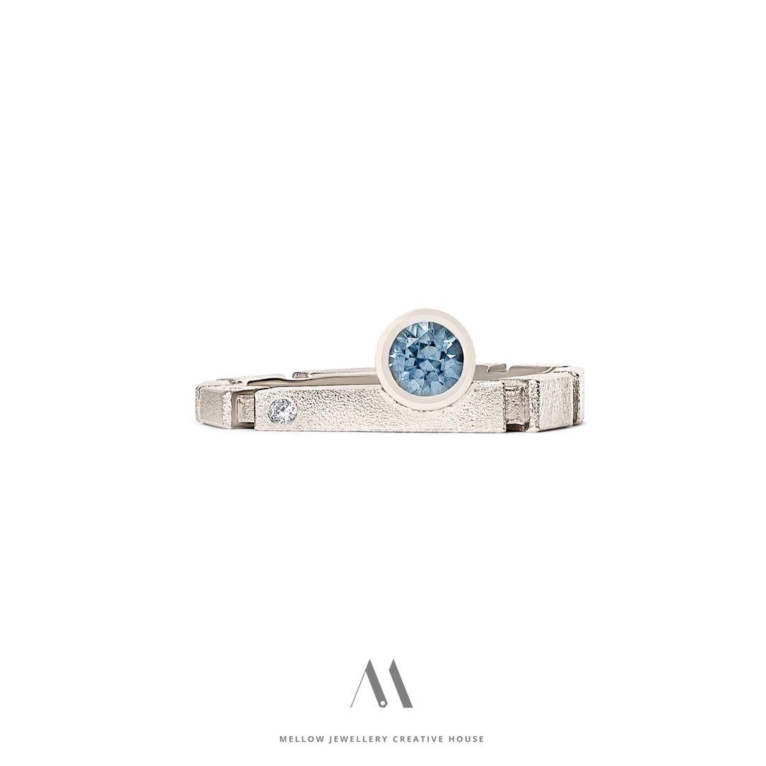 14k solid white gold Sapphire Diamond ring CMR/259 - Mellow Jewellery Creative House