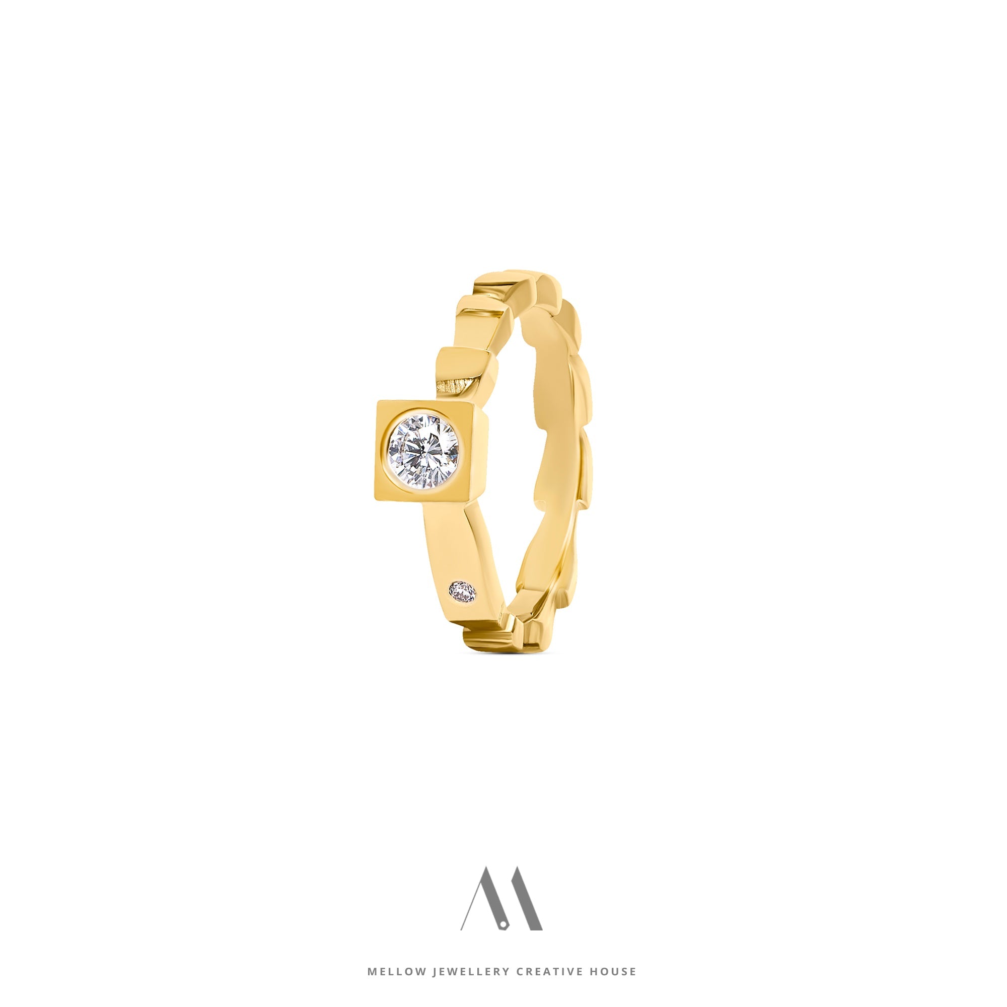 14k solid yellow gold Diamonds ring CMR/249 - Mellow Jewellery Creative House