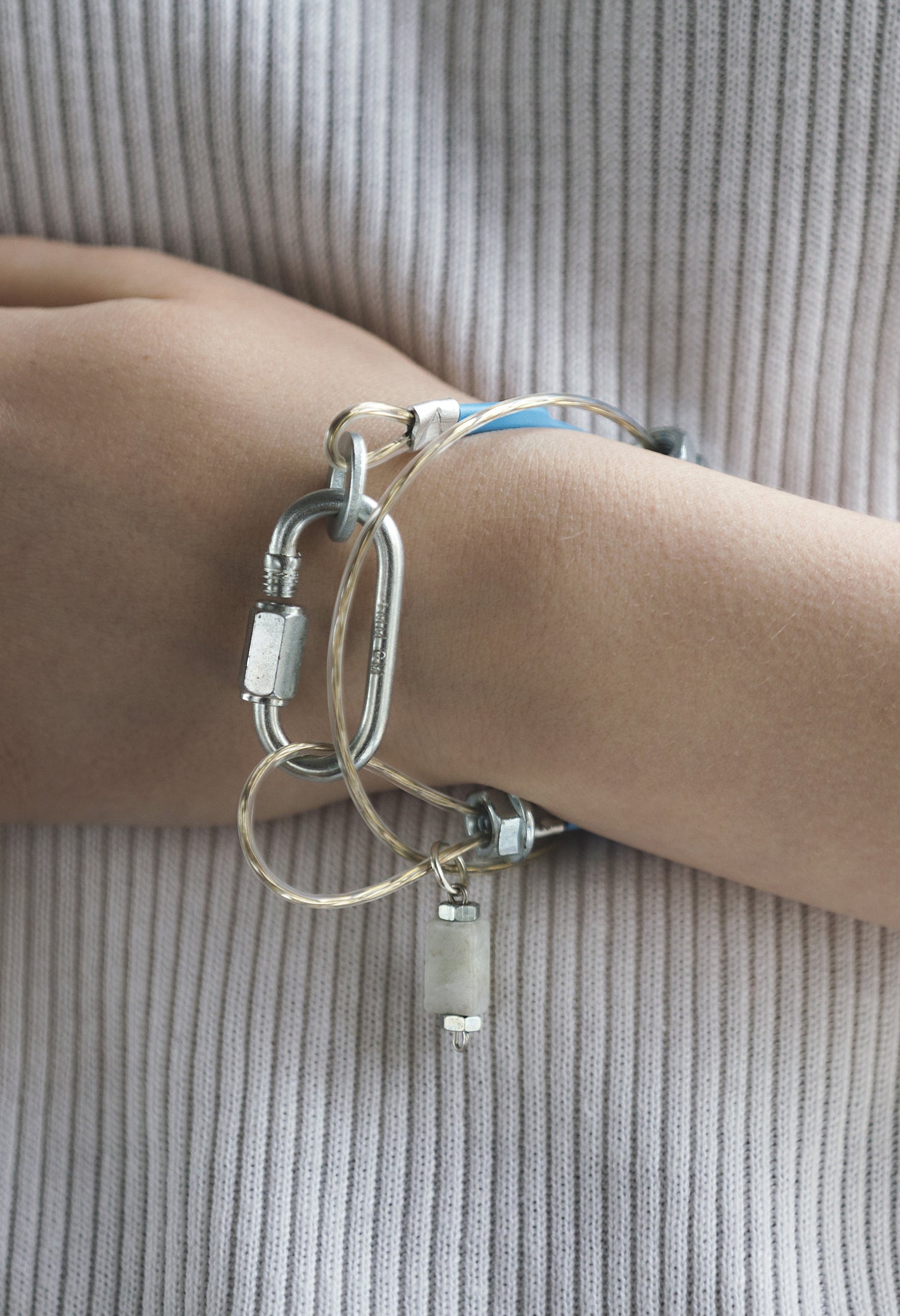 handmade metal bracelet with Amazonite stone and silver plate